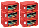 Kuber Industries Hathkadi 6 Piece Cotton Saree Cover, Red